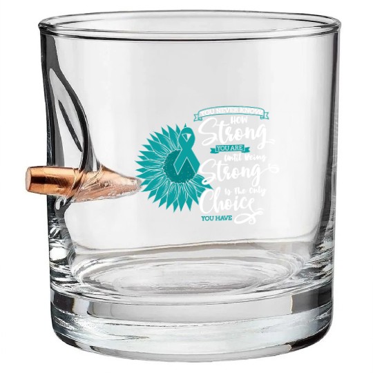 Cervical Cancer Awareness Month Teal Sunflower Bullet Whiskey Glasses