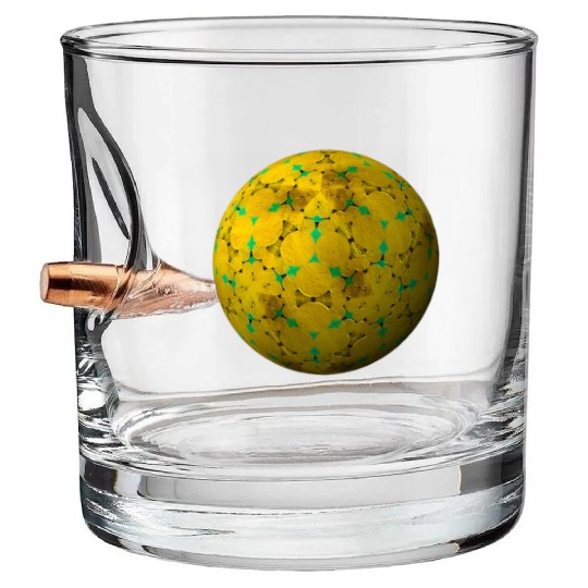 Golden-Yellow 3D Sphere with Green Highlights Bullet Whiskey Glasses