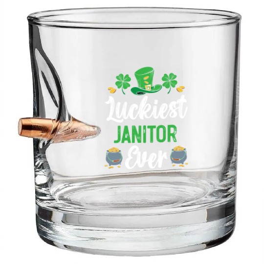 Luckiest Janitor Ever St. Patrick's Saint Pattys Bullet Whiskey Glasses