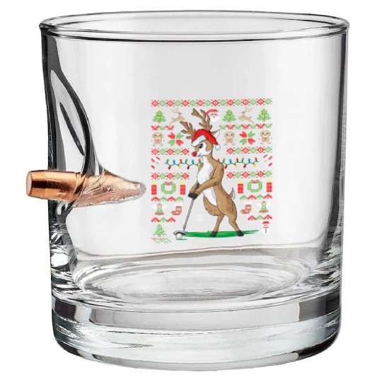 Golf Reindeer Pun Golfer Ugly Christmas Golfing Bullet Whiskey Glasses