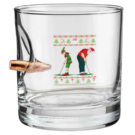 Golf Elf Golfer Ugly Christmas Santa Claus Golfing Bullet Whiskey Glasses