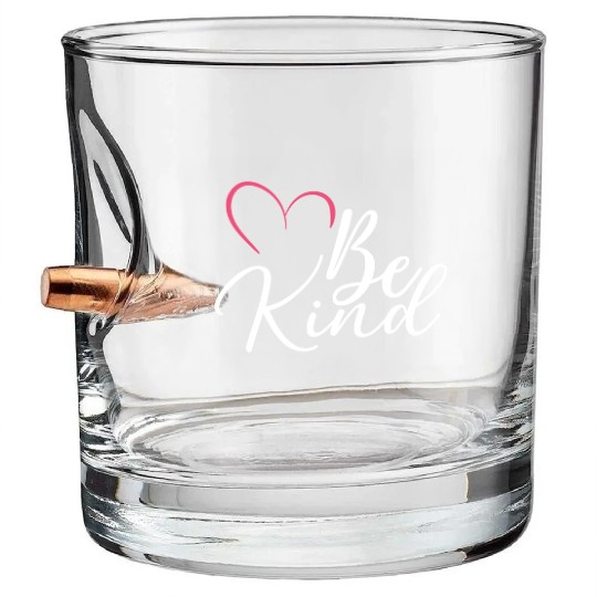Be Kind Pink Heart – Minimal Kindness Quote Art Bullet Whiskey Glasses