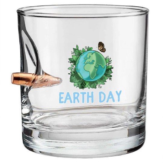 Earth Day Gift Globe Plants Butterfly Save the Bullet Whiskey Glasses