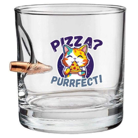 Pizza Purrfect Cat eating Pizza Bullet Whiskey Glasses
