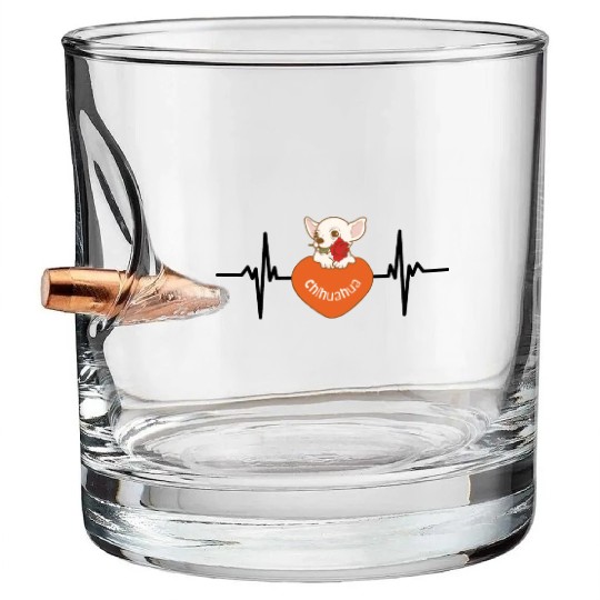 Heart Beat Chihuahua, when give the rose to belove Bullet Whiskey Glasses