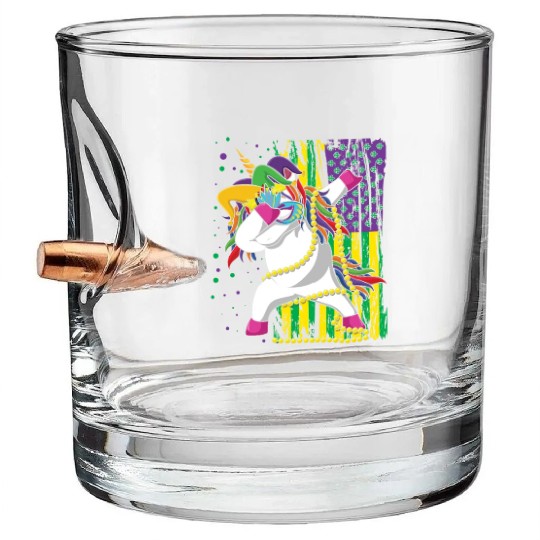 Dab Unicorn Festival Parade Beads Mardi Gras Bullet Whiskey Glasses