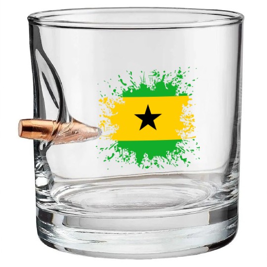 Sao Tome And Principe Flag Paint Splatter Bullet Whiskey Glasses