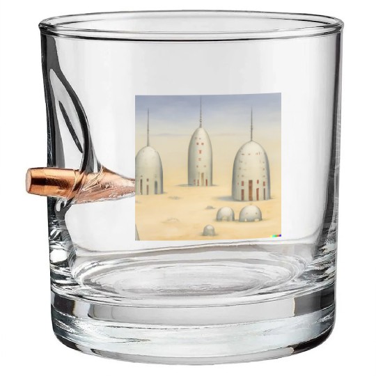 Alien Landscape Soft Colors Pencil Drawn 1 Bullet Whiskey Glasses