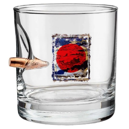 Japan Flag Red Circle Blue Mountain Collage Art 74 Bullet Whiskey Glasses