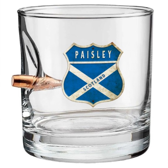 Paisley Scotland coat of arms flag design Bullet Whiskey Glasses