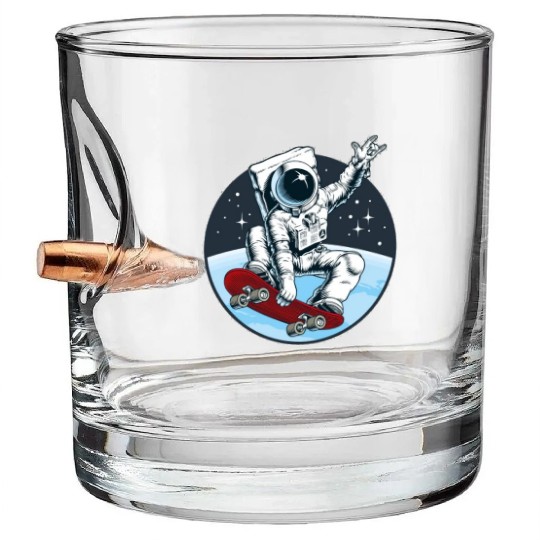 Skateboarding Astronaut Bullet Whiskey Glasses