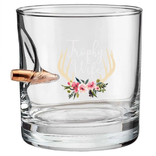 Trophy Wife Cute Deer Antlers Flowers Hunters Wife Bullet Whiskey Glasses