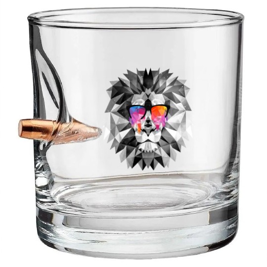 Geometric Art Lion - Geometric Lion Tattoo | Low P Bullet Whiskey Glasses