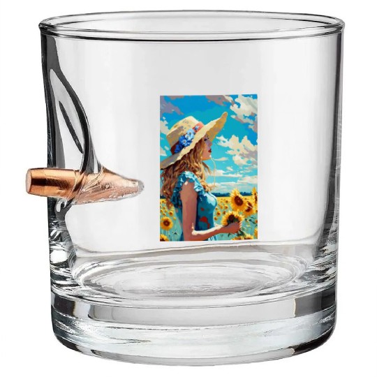 Sunflower girl summer Bullet Whiskey Glasses