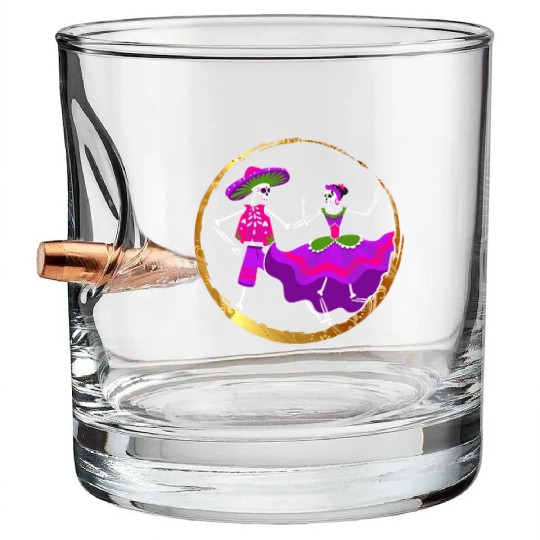 Dia De Los Muertos Bullet Whiskey Glasses, Ballet Folklorico Sugar
