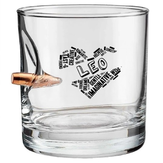 Leo Heart Word Cloud Doodle Astrology Zodiac Star Bullet Whiskey Glasses