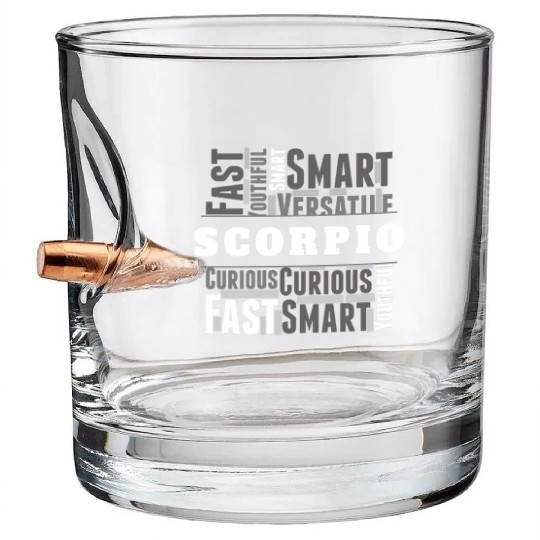 Scorpio Zodiac Star Sign Word Cloud Square Monochr Bullet Whiskey Glasses
