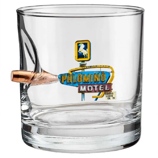 Route 66 Neon Palomino Motel Tucumcari, New Mexico Bullet Whiskey Glasses