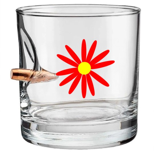 Red and Yellow Daisy Bullet Whiskey Glasses
