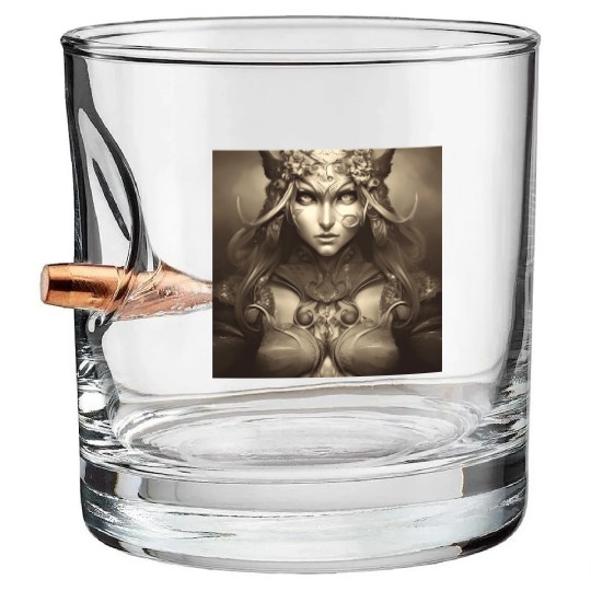 Warrior princess wearing gothic plate dark fantasy Bullet Whiskey Glasses