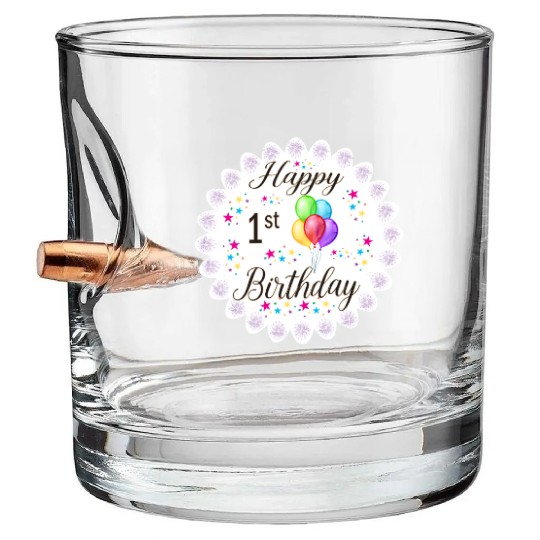 Happy 1st Birthday with Balloons Bullet Whiskey Glasses