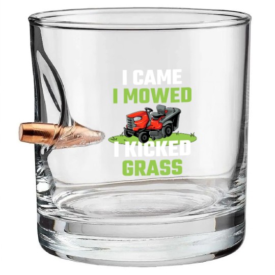 I Came I Mowed I Kicked Grass Funny Lawn Mowing Ga Bullet Whiskey Glasses