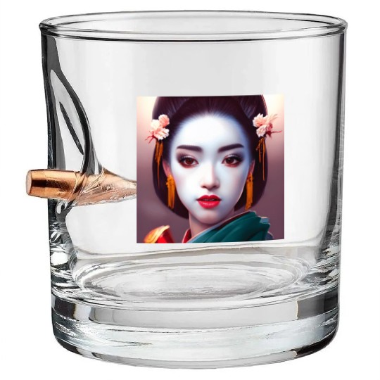 Geisha japanese woman Japan digital wall art Bullet Whiskey Glasses