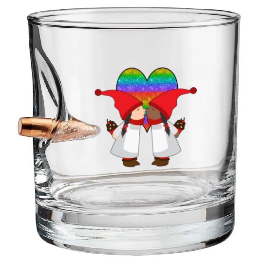 Biracial Lesbian Gnome Valentine Couple Mixed LGBT Bullet Whiskey Glasses