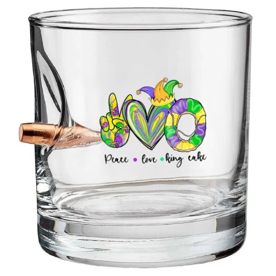 Peace Love King Cake Mardi Gras Men Women Kids Bullet Whiskey Glasses