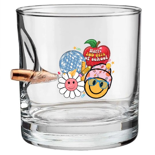 Happy 100 Days Of School Retro Groovy Face Bullet Whiskey Glasses