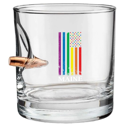 Maine Pride Month Pride Flag LGBT Community LGBTQ Bullet Whiskey Glasses