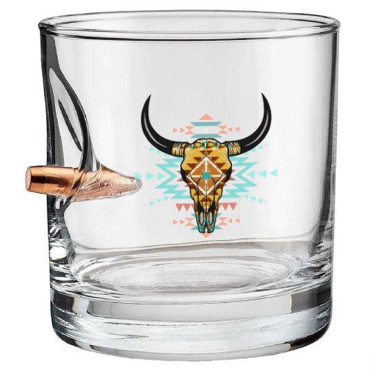 Western Aztec Bull Skull Bullet Whiskey Glasses