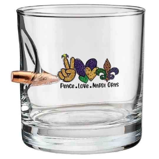 PEACE LOVE MARDI GRAS Bullet Whiskey Glasses