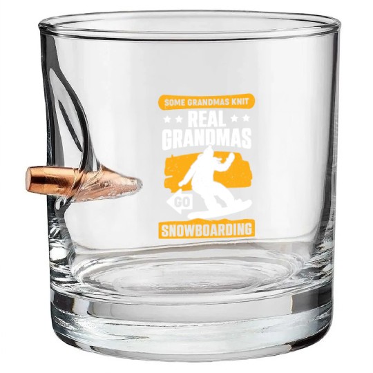 Snowboarding Grandma Snowboarder Old Woman Gift Bullet Whiskey Glasses
