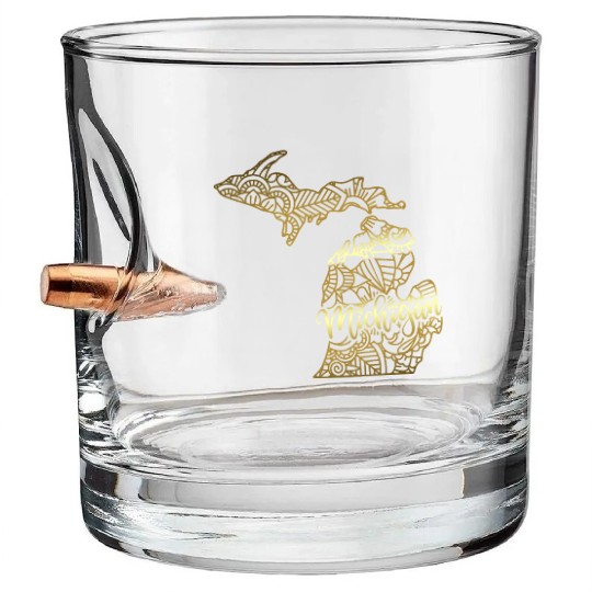 Michigan State Mandala USA America Pretty Gold Bullet Whiskey Glasses