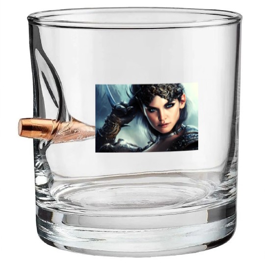 Warrior princess wearing gothic plate fantasy art Bullet Whiskey Glasses