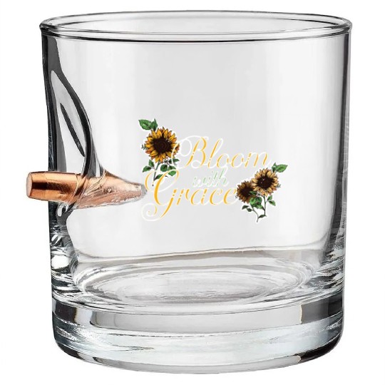 Bloom with Grace Positive Quote Sunflower Gardenin Bullet Whiskey Glasses