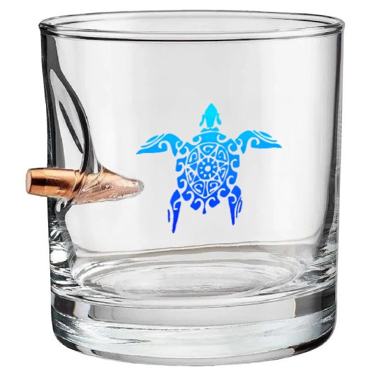 Hawaiian Tribal Sea Turtle Polynesian Tattoo Style Bullet Whiskey Glasses