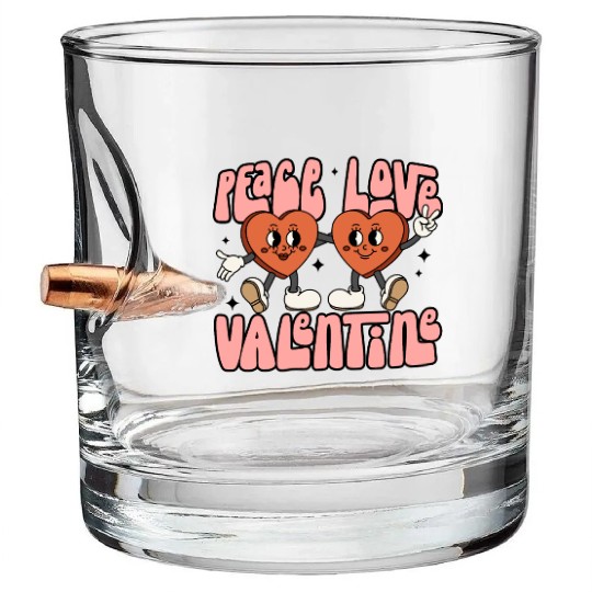 Peace Love Valentine Candy Heart Bullet Whiskey Glasses
