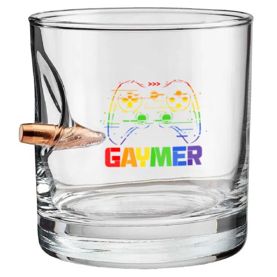 Gaymer LGBT Rainbow Flag Bullet Whiskey Glasses