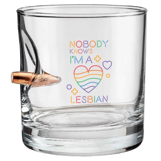 Nobody Knows I'm Lesbian LGBT Pride Month Rainbow Bullet Whiskey Glasses