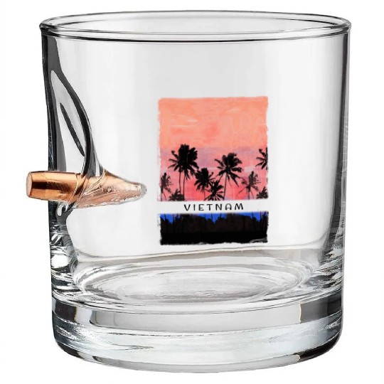 Vietnam Vacation Souvenir Beach Palm Tree Bullet Whiskey Glasses