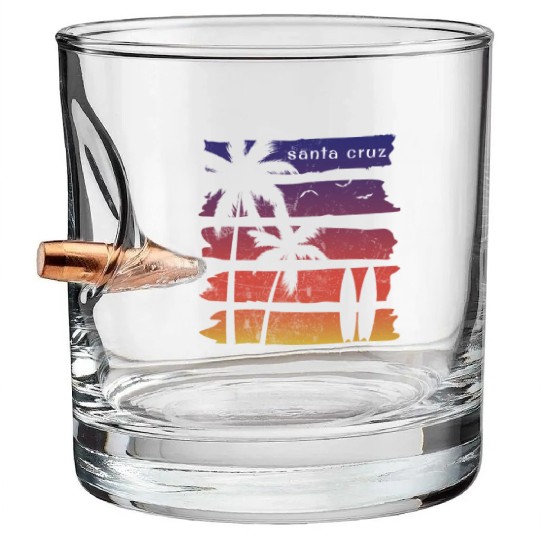 Cool Santa Cruz California Surfing Fan Beach Palm Bullet Whiskey Glasses