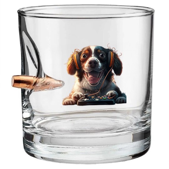 Funny Dog Playing Video Game Bullet Whiskey Glasses