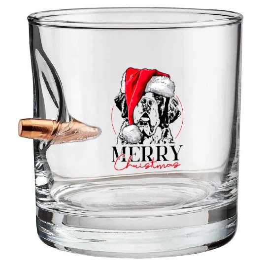 Santa Saint Bernard Dog Christmas Wilsigns Bullet Whiskey Glasses