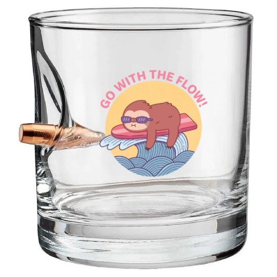 Go With The Flow Sloth Chilling on Surfboard Bullet Whiskey Glasses