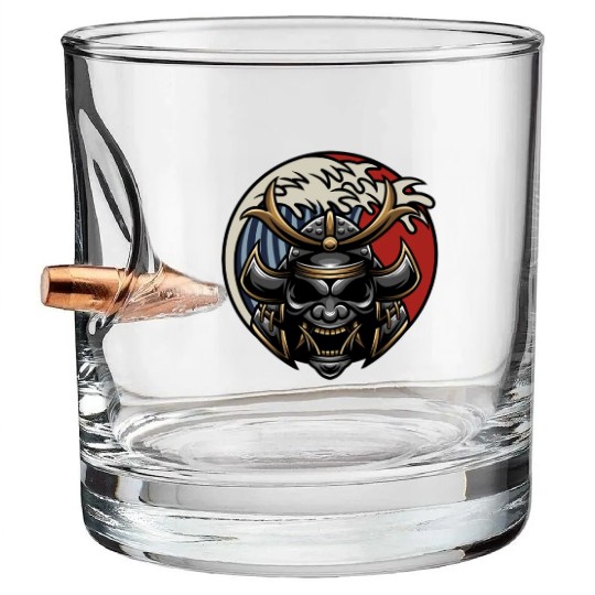 Samurai japan graphic grey mask Bullet Whiskey Glasses