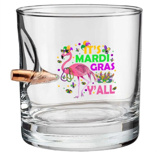 It's Mardi Gras Y'all Flamingo Funny Festival Bullet Whiskey Glasses
