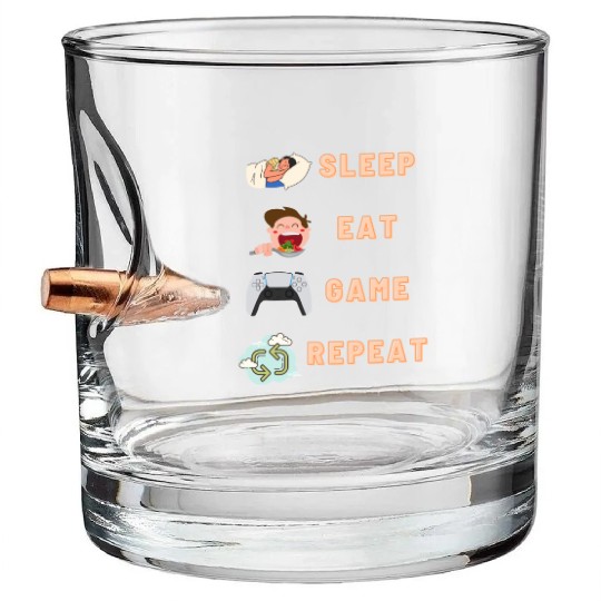 sleep eat game repeat PlayStation Bullet Whiskey Glasses