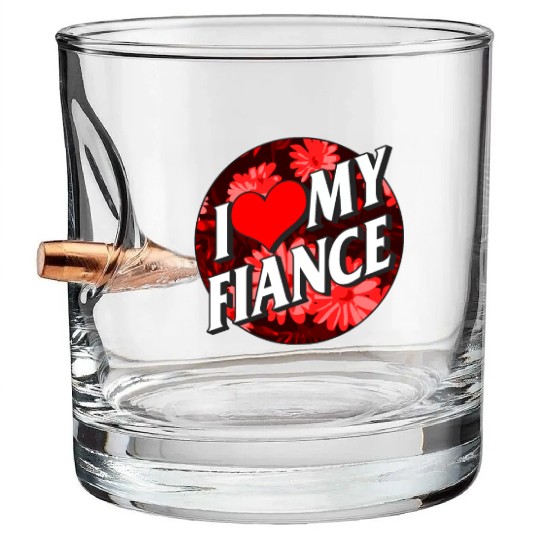 Valentines Bullet Whiskey Glasses, I Love My Fiance Heart Floral